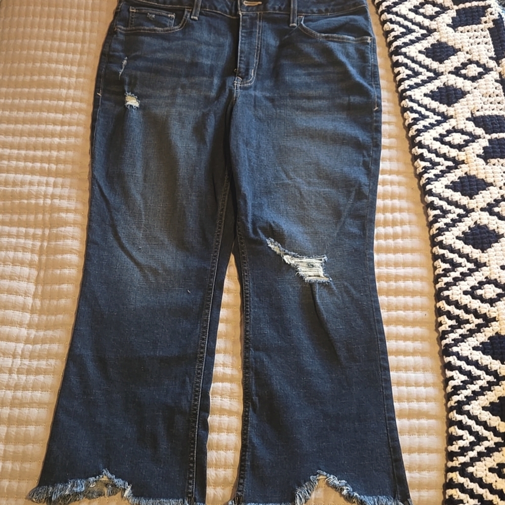 Maurices Blue Flare Wide Leg Jeans with Distressed Details